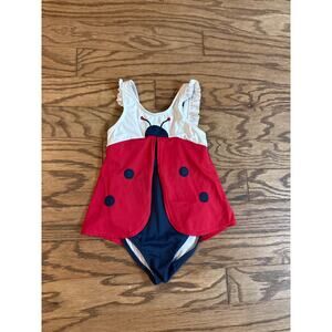 Girls Size 5 Ladybug Ruffle Swimsuit EUC